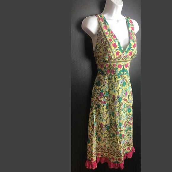 Anthropologie PLENTY By Tracy Reese Silk Dress RARE Floral Yellow Pink Green - Picture 4 of 12